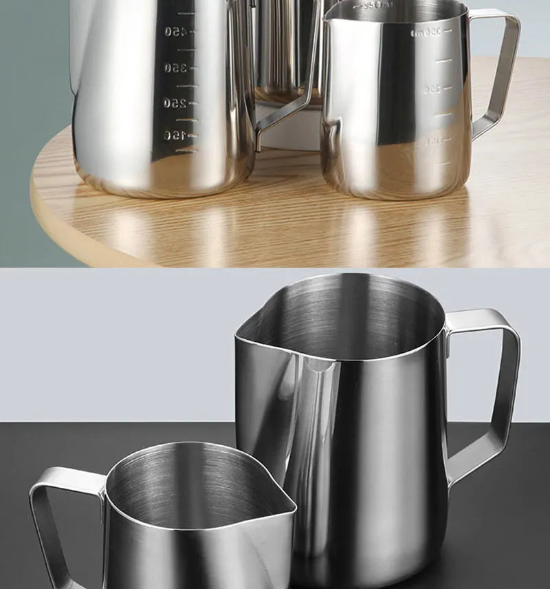 Stainless Steel Milk Frothing Jug, 100ml to 600ml