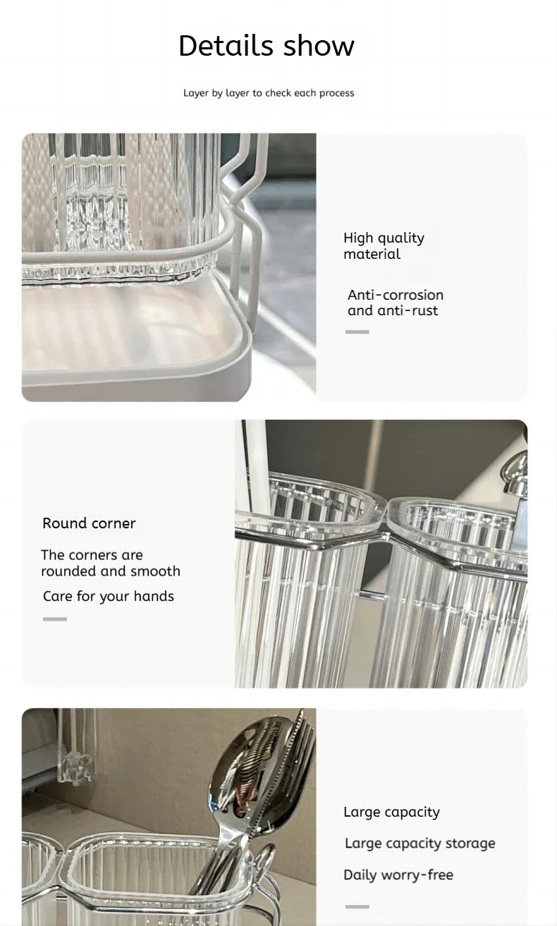 Wall-Mounted Kitchen Utensil Drying Rack and Cutlery Holder with Removable Water Tray, 3 Styles