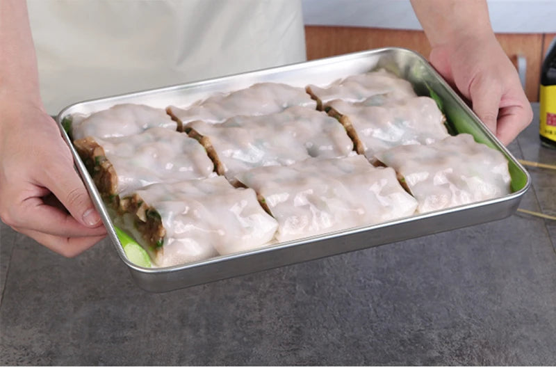 Stainless Steel Rectangle Food Storage Trays Sausage Noodles Fruit Dish Pastry Baking Plates for Restaurant Hotel Kitchen