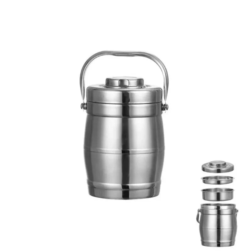 Stainless Steel Insulated Food Jar with Foldable Handle, Leakproof Lunch Box, 1.6, 2.2 or 3 L