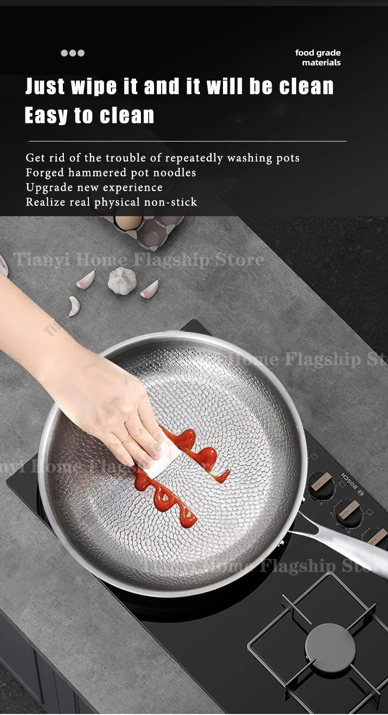 Titanium-Coated Stainless Steel Frying Pan, 22 to 30cm, Gas and Induction