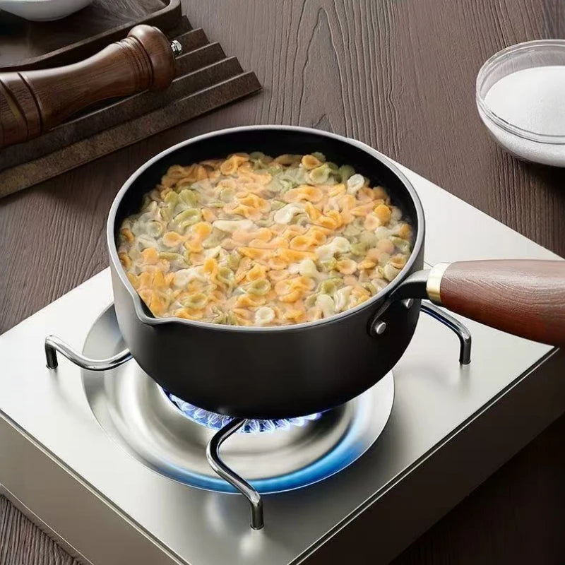 Wooden Handle Milk and Soup Pot, Induction Compatible, With or Without Lid
