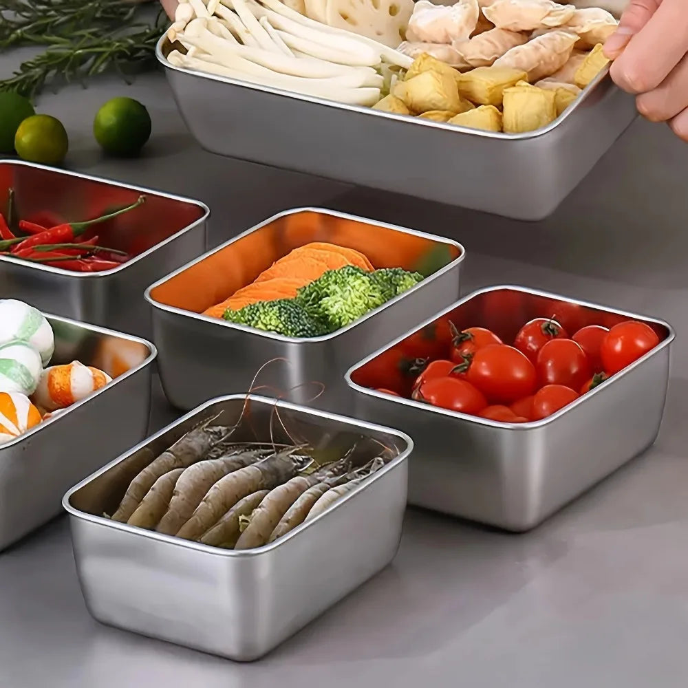 6-Piece Stainless Steel Food Container Set, Leakproof and Stackable