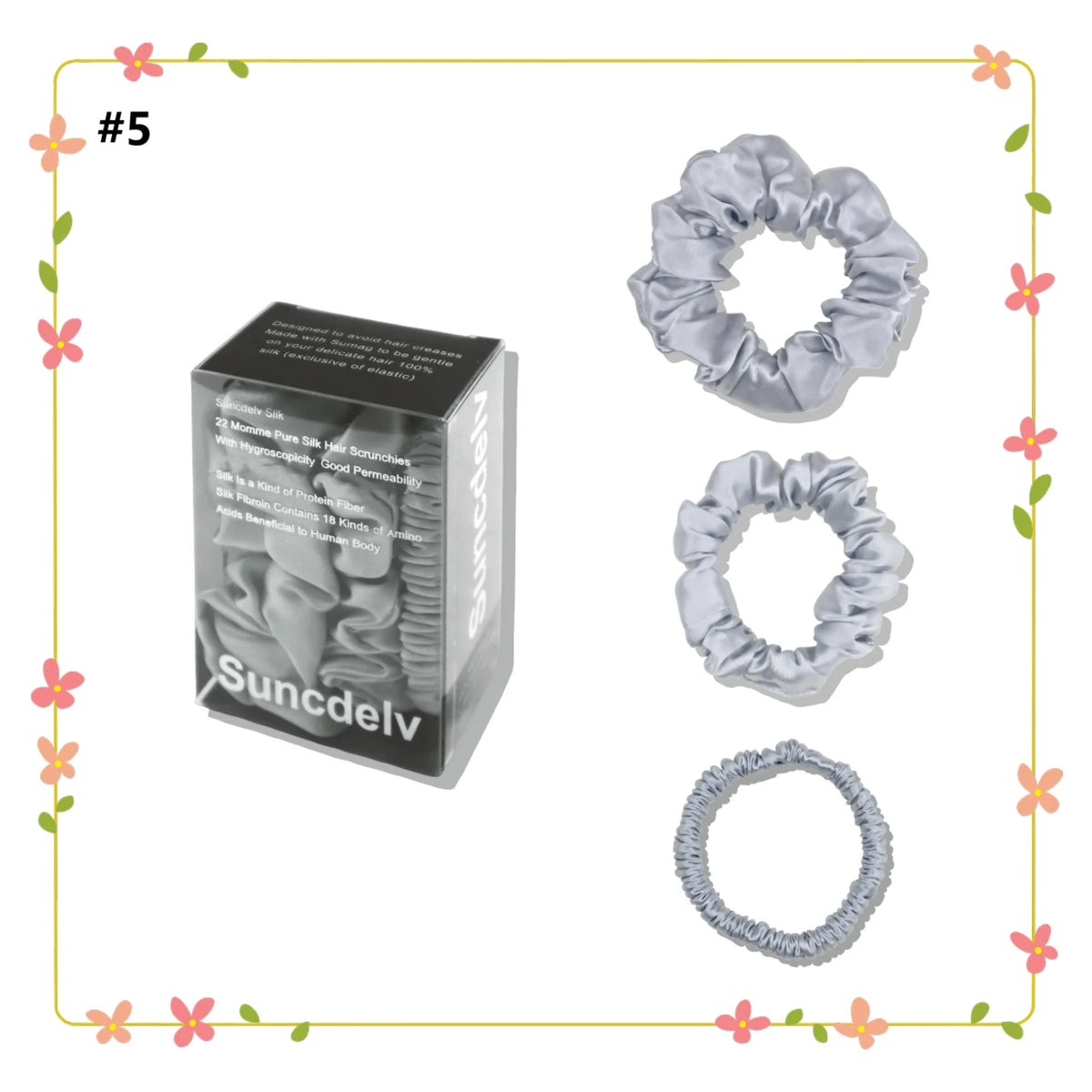 Silk Hair Scrunchies Set of 3, Widths 1cm, 2cm and 3cm