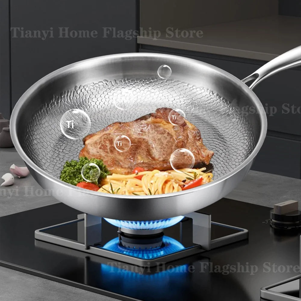 Titanium-Coated Stainless Steel Frying Pan, 22 to 30cm, Gas and Induction