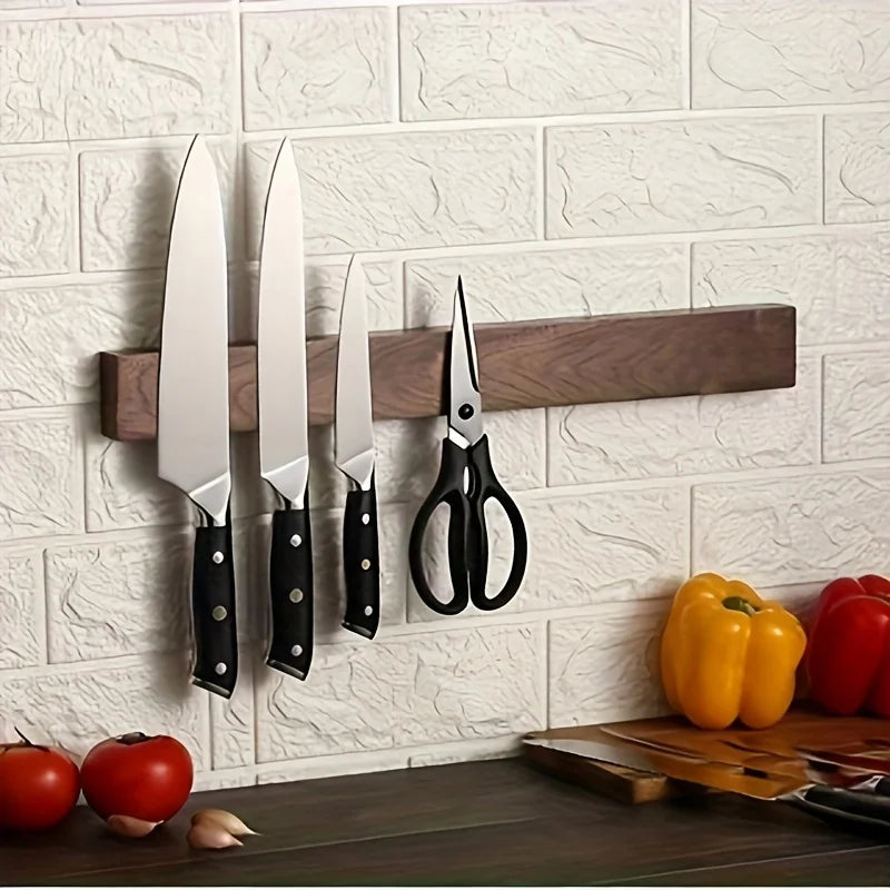 Walnut Wood Magnetic Knife Holder, 16 inch (40 cm) Wall-Mounted Knife Strip