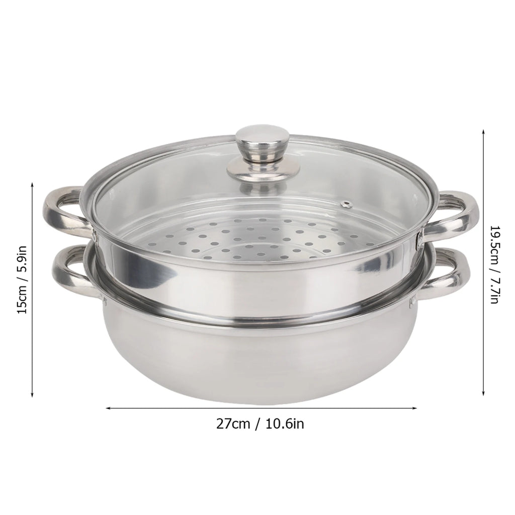 Stainless Steel Cookware 27cm/11in 2-Layer Steamer Pot Cooker Double Boiler Soup Steaming Pot Kitchenware Kitchen Supplies