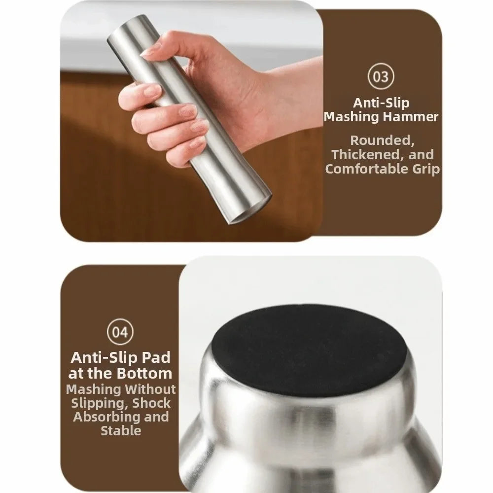 304 Stainless Steel Garlic Masher and Spice Mortar with Pestle