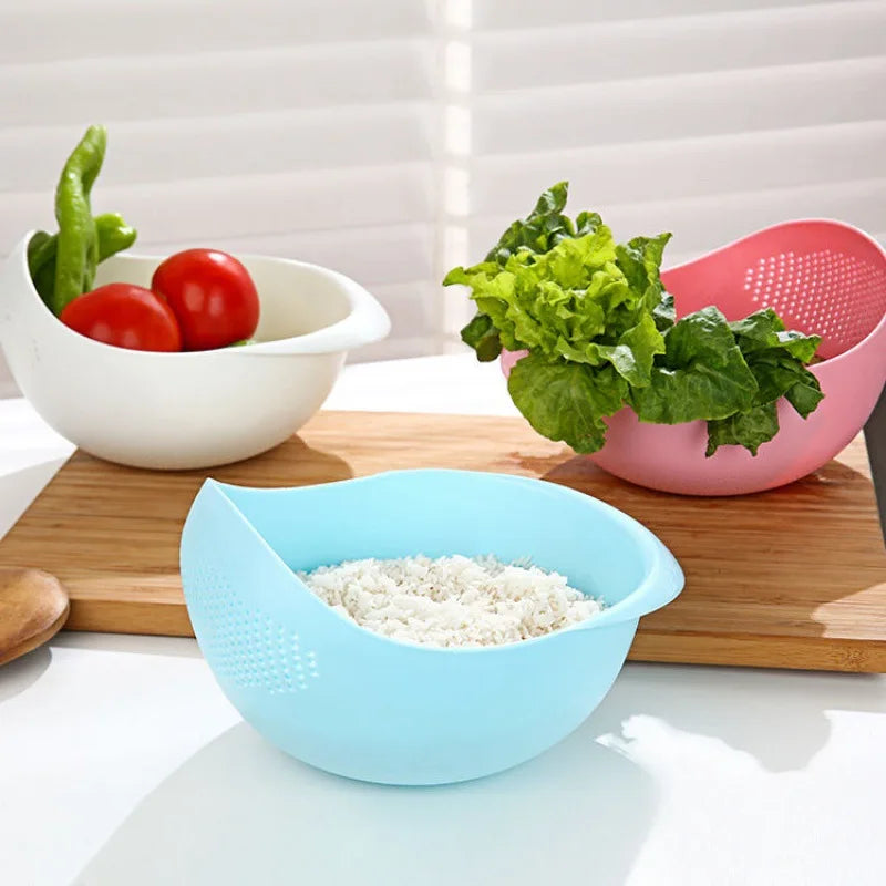Plastic Rice Sieve Colander with Handles, Kitchen Drain Basket, 4 Colours