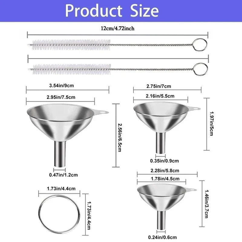 Stainless Steel Kitchen Funnel Set with Cleaning Brush