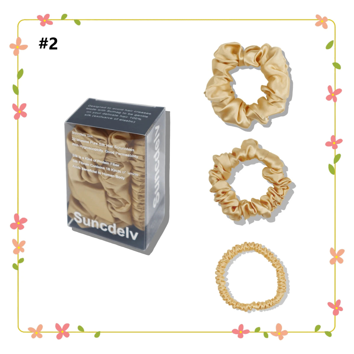 Silk Hair Scrunchies Set of 3, Widths 1cm, 2cm and 3cm