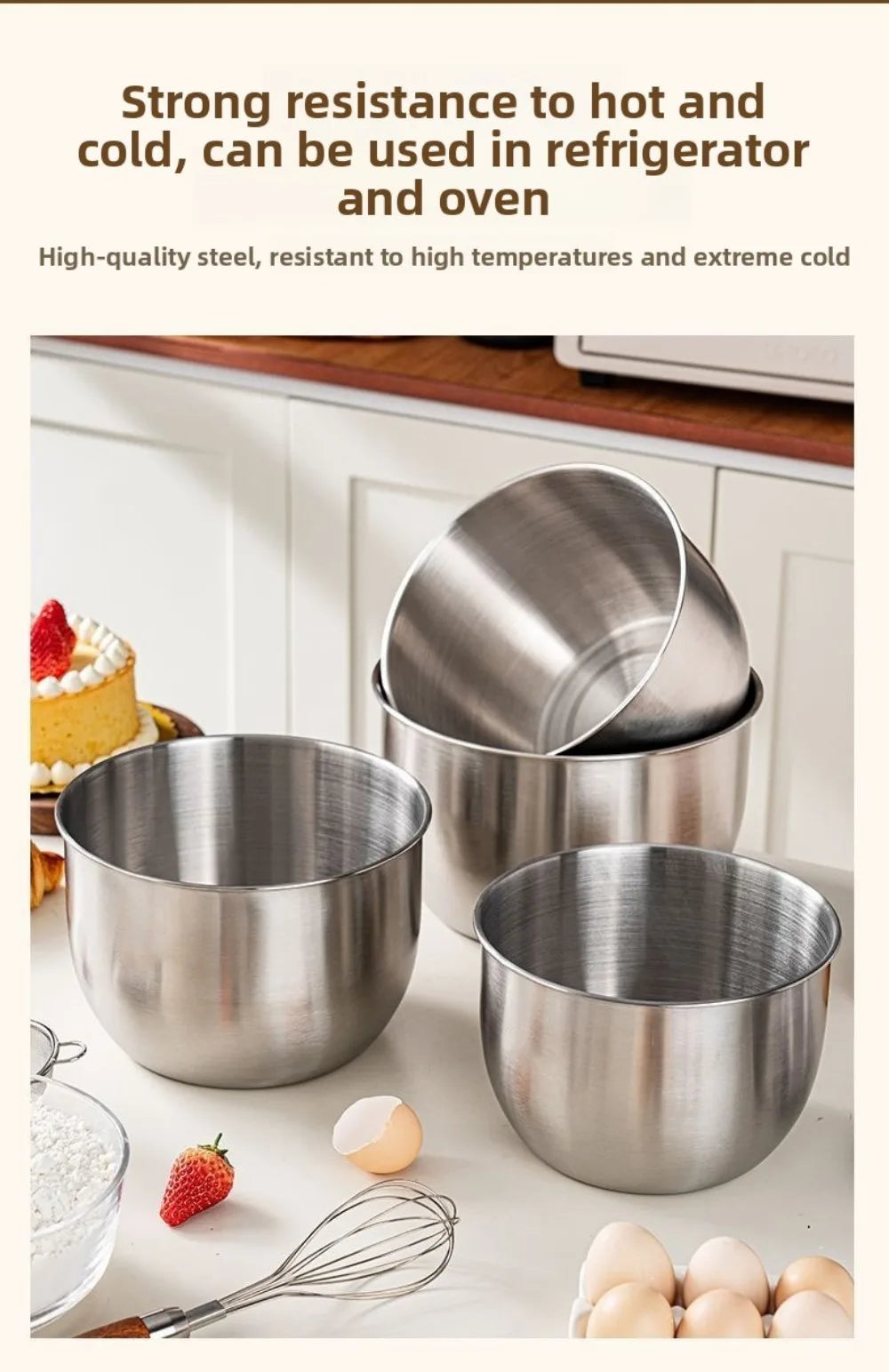 Stainless Steel Mixing Bowl Household Splash Proof Salad Egg Beating Basin Deep Design Bread Cake Fruit Container