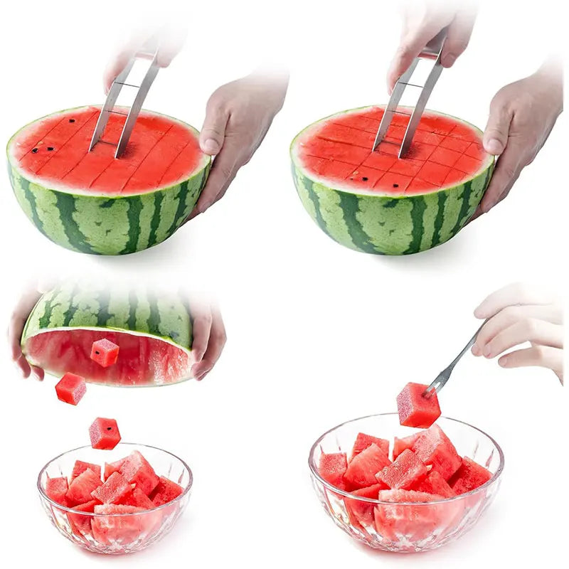 Stainless Steel Watermelon Cube Cutter Slicer, Fruit Knife for Melon Salads and Platters