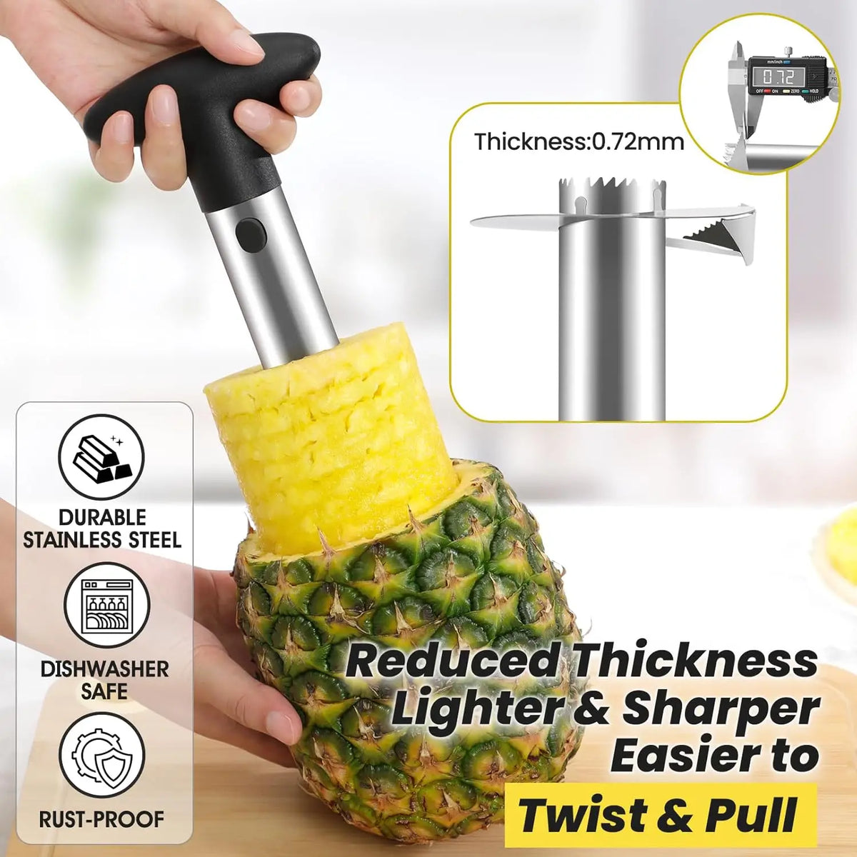Pineapple Corer and Slicer Tool - Sharp Pineapple Cutter with Serrated Tips Easy to Use and Clean - Stainless Steel Core Remover