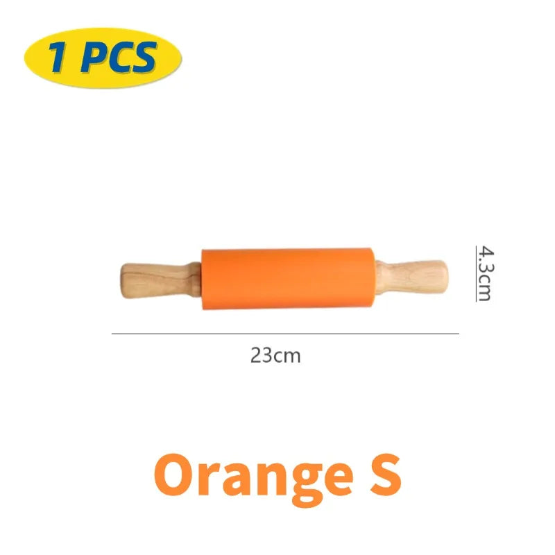 Silicone Rolling Pin with Wooden Handle, Non-Stick, 1 or 4 Pack