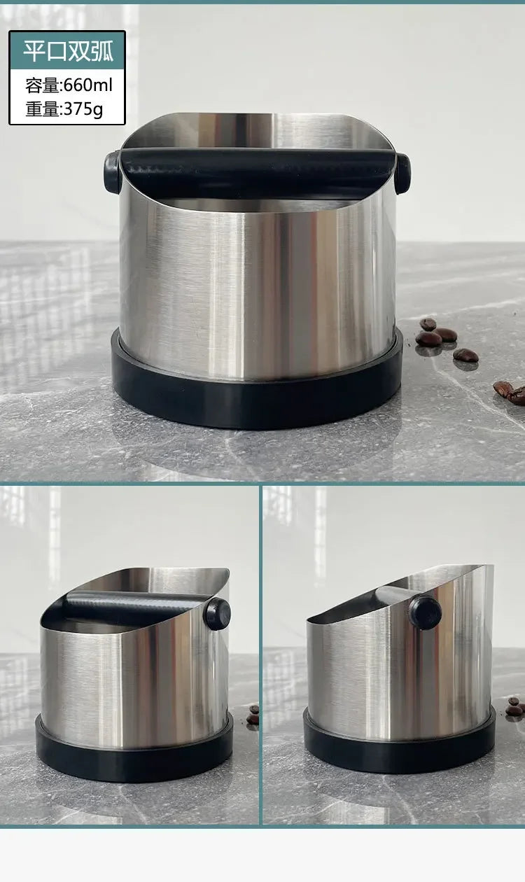 Stainless Steel Coffee Knock Box with Non-Slip Rubber Ring