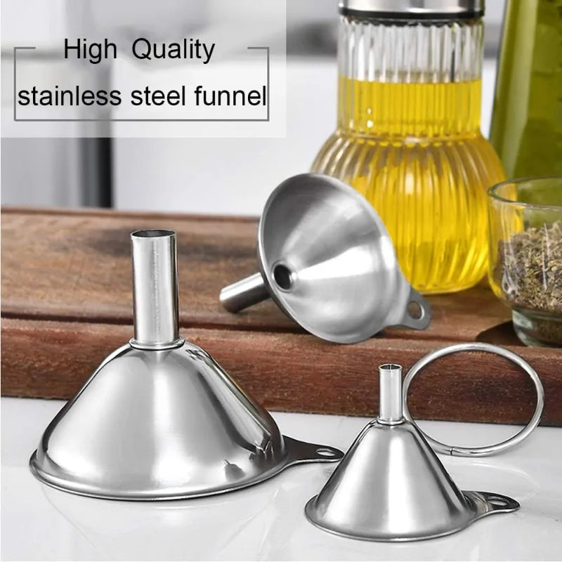 Stainless Steel Kitchen Funnel Set with Cleaning Brush