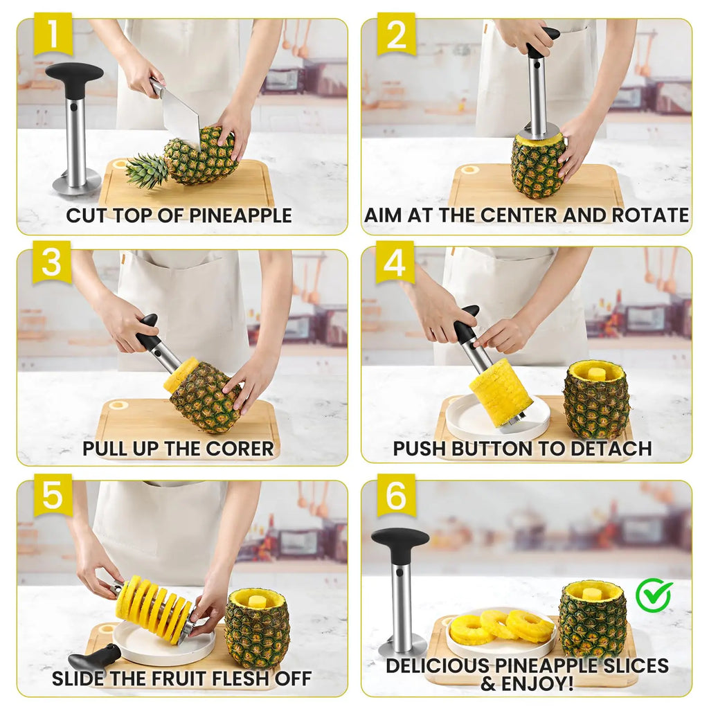 Pineapple Corer and Slicer Tool - Sharp Pineapple Cutter with Serrated Tips Easy to Use and Clean - Stainless Steel Core Remover