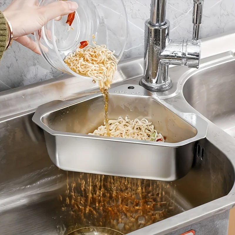 Stainless Steel Triangular Sink Strainer Basket, Silver or Black