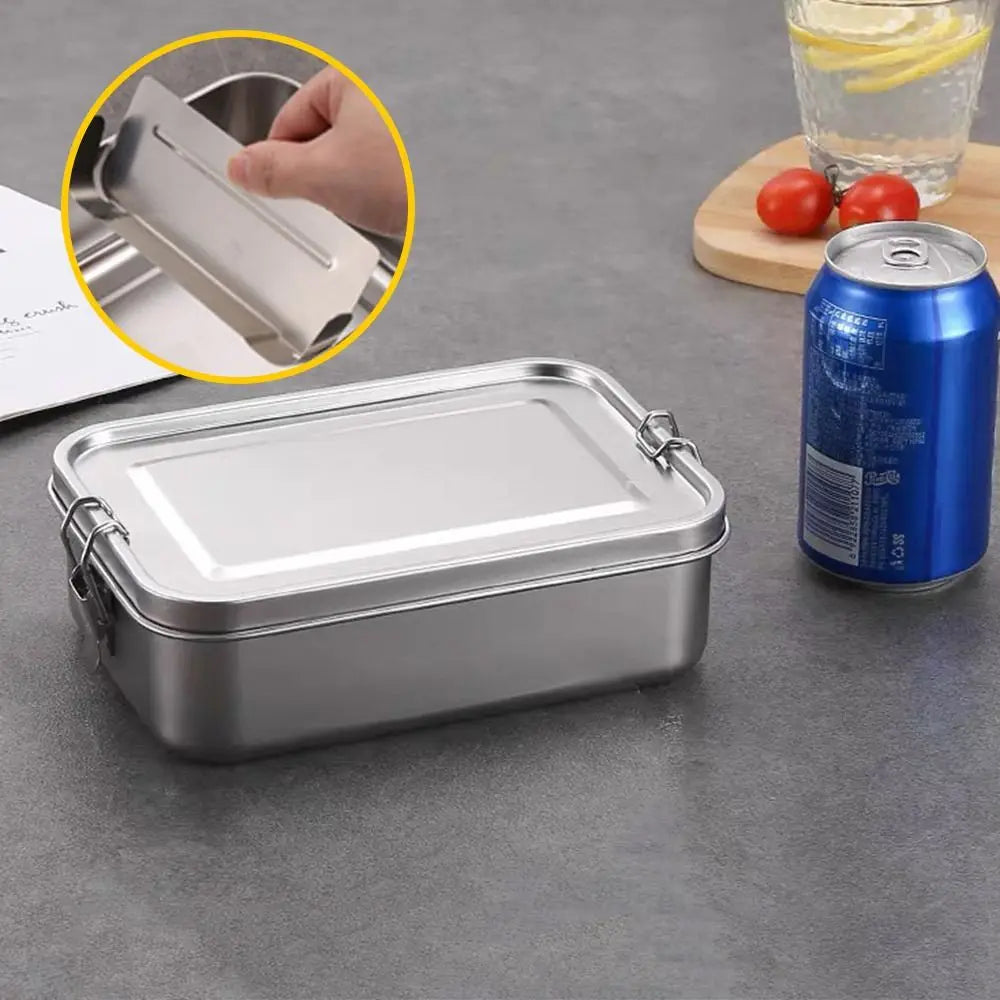 Stainless Steel Square Bento Box with Lid, Leak-Proof Lunch Container, 550 to 2400 ml