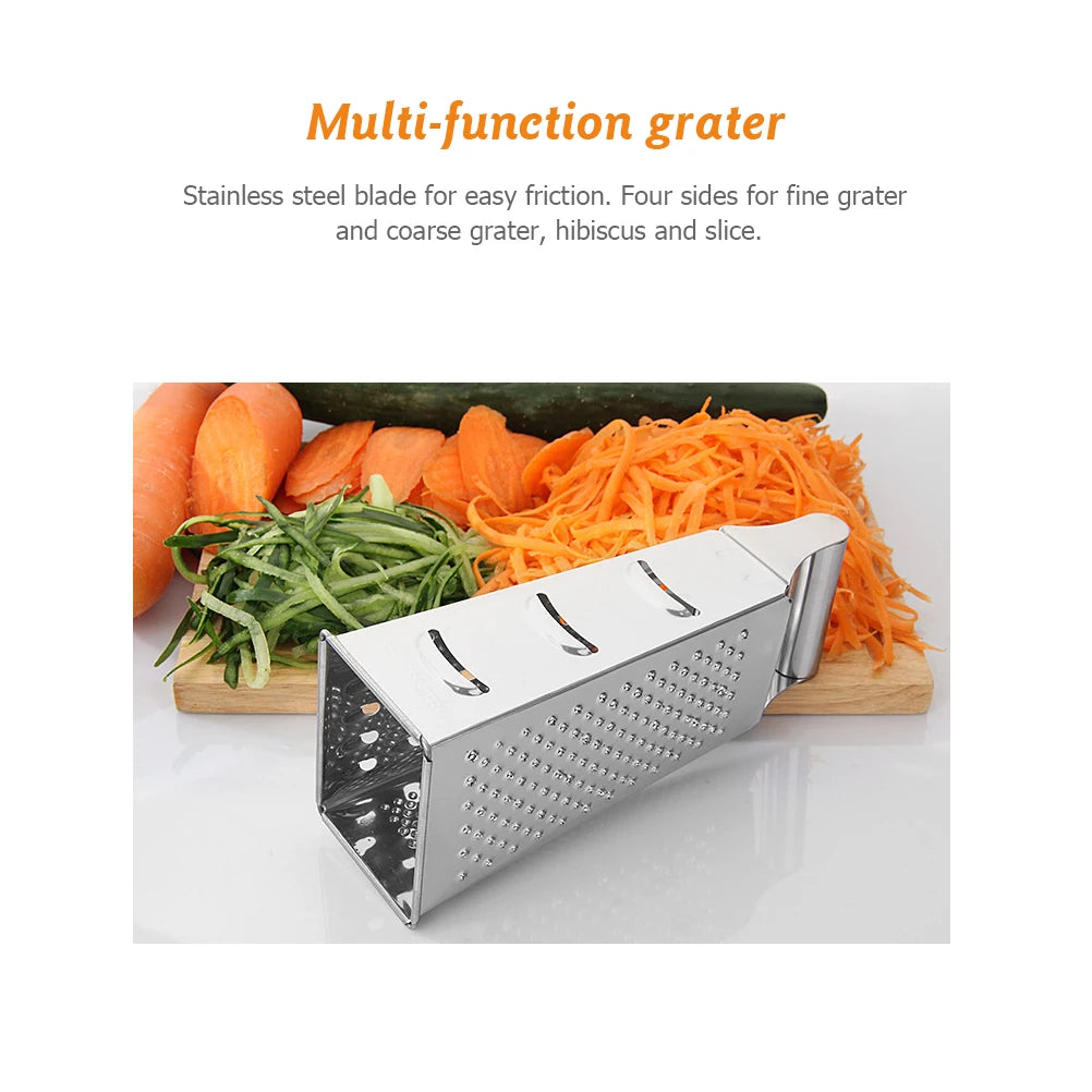 Stainless Steel 4 Sided Box Grater, Cheese and Vegetable Slicer, 6, 8 or 9 Inch
