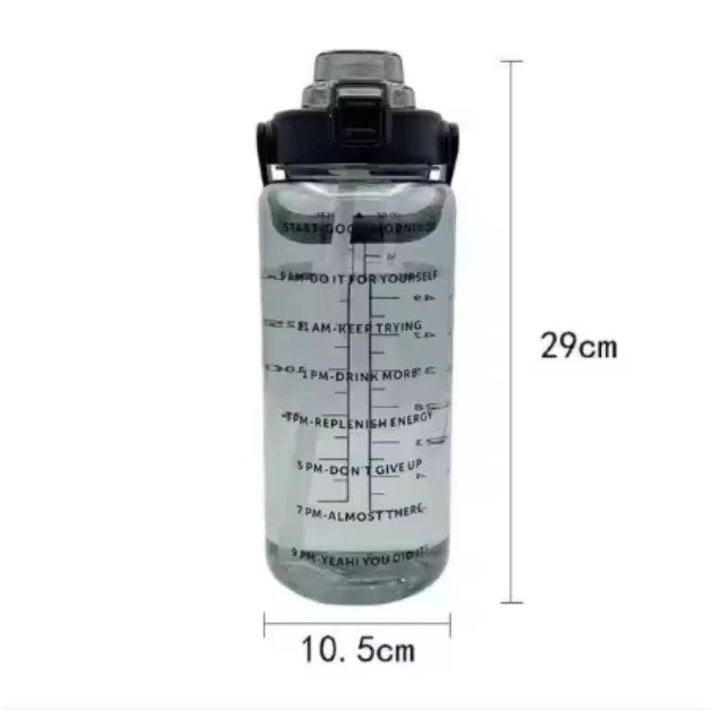 2 L Plastic Water Bottle with Straw and Time Markers, Sports Bottle, 5 Colours