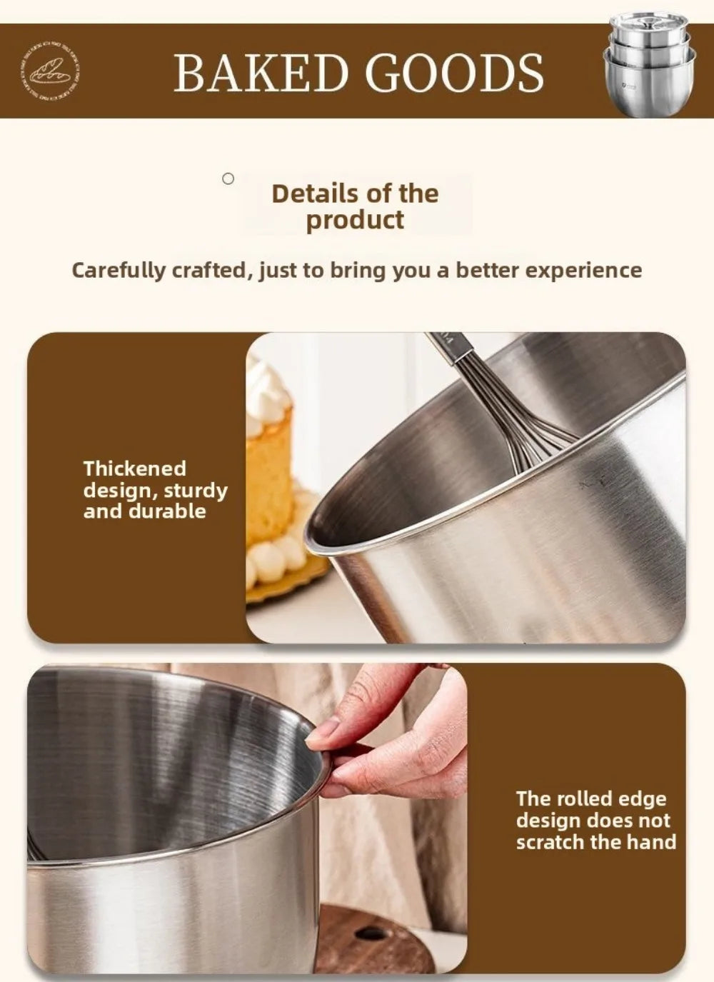 Stainless Steel Mixing Bowl Household Splash Proof Salad Egg Beating Basin Deep Design Bread Cake Fruit Container
