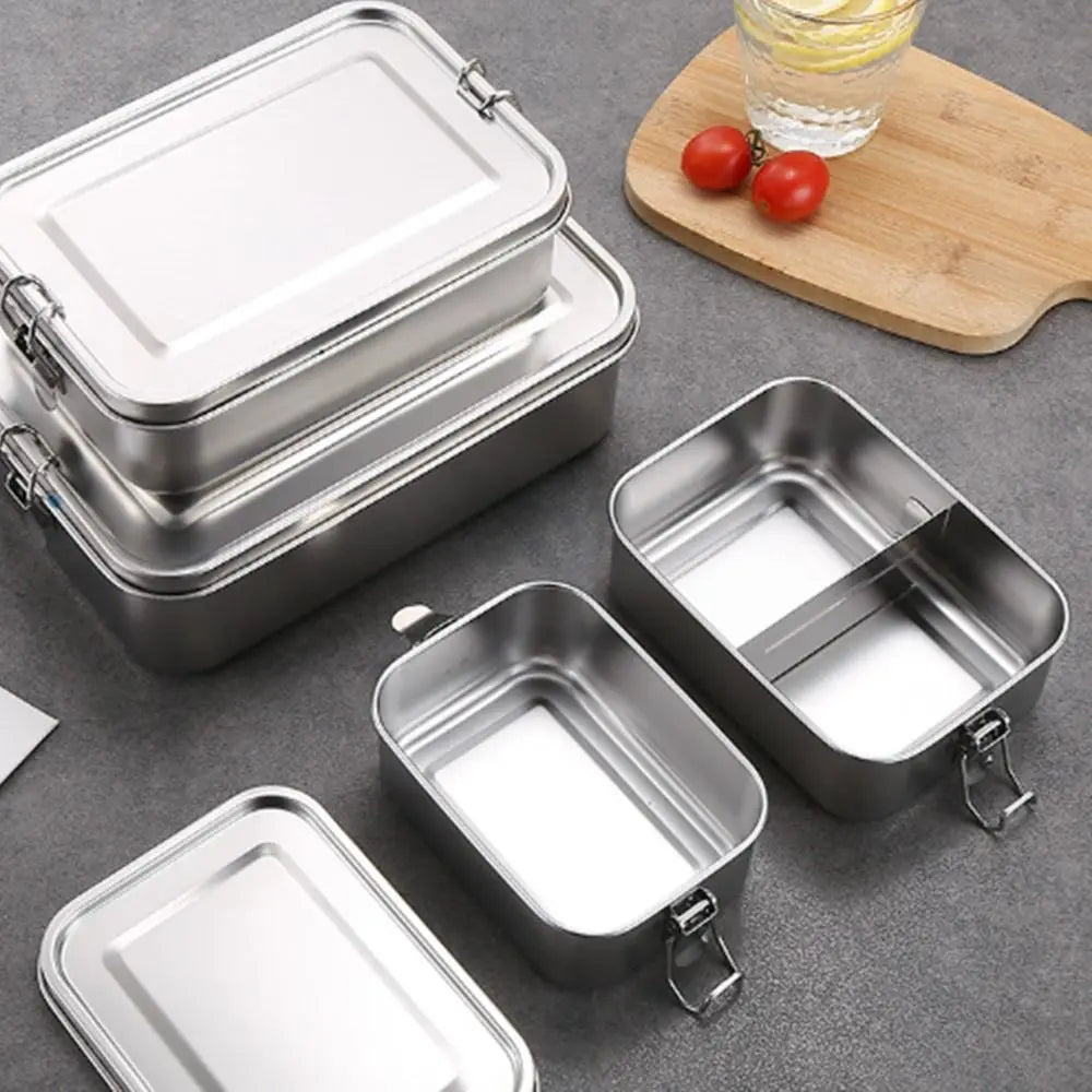 Stainless Steel Square Bento Box with Lid, Leak-Proof Lunch Container, 550 to 2400 ml