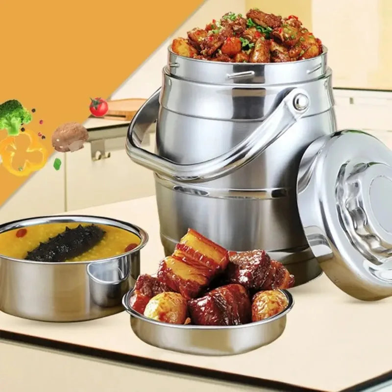 Stainless Steel Insulated Food Jar with Foldable Handle, Leakproof Lunch Box, 1.6, 2.2 or 3 L