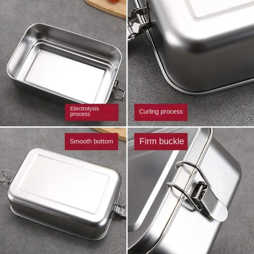 Stainless Steel Square Bento Box with Lid, Leak-Proof Lunch Container, 550 to 2400 ml