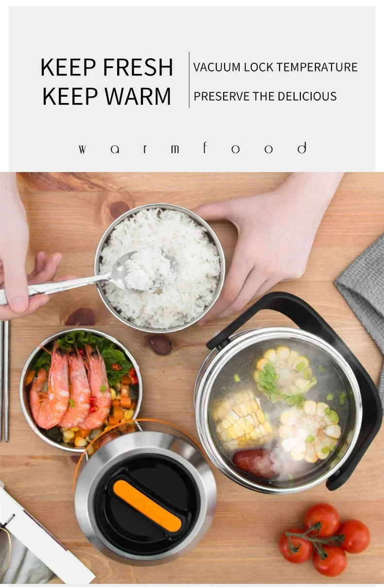 Stainless Steel Insulated Lunch Box, 3 Tier Bento Food Carrier, 1.5 L, 2 L or 2.5 L