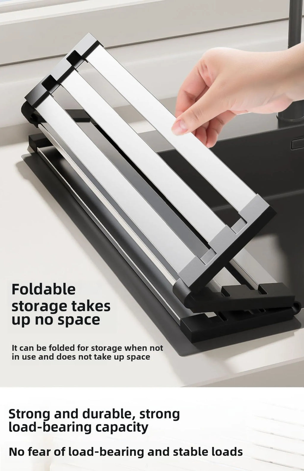 304 Stainless Steel Foldable Sink Drain Rack and Basket, Retractable, 35 to 45 cm