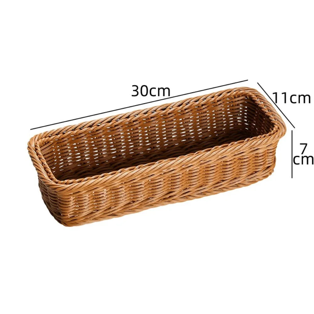 Faux Rattan Plastic Storage Basket Tray, Bread and Fruit Serving Basket, 3 Sizes