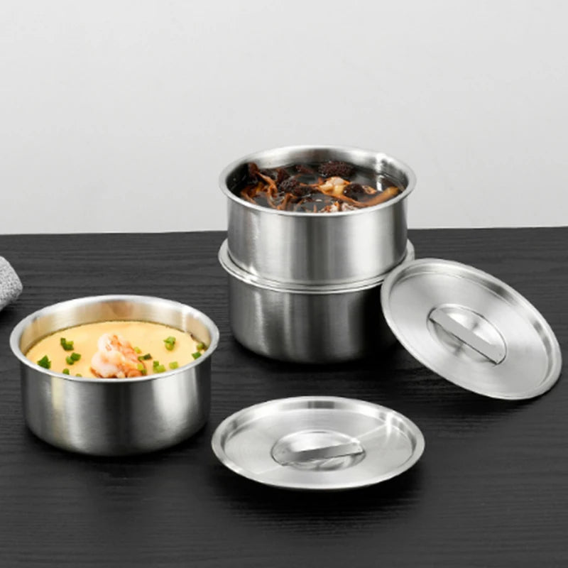 Stainless Steel Steamed Egg Bowl Ramen Rice Fruit Salad Stew Bowls With Lids Soup Cup Food Container Kitchen Tableware Supplies