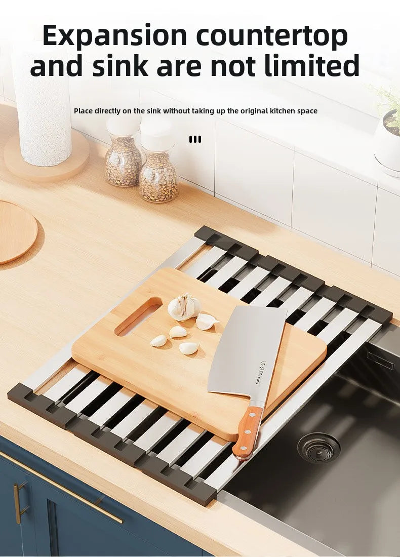 304 Stainless Steel Foldable Sink Drain Rack and Basket, Retractable, 35 to 45 cm