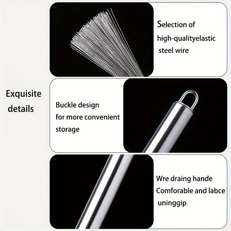 Stainless Steel Pan Brush with A Long Handle Dishwashing Brush Pot Cleaner Strong Decontamination Hangable Kitchen Clean Tools