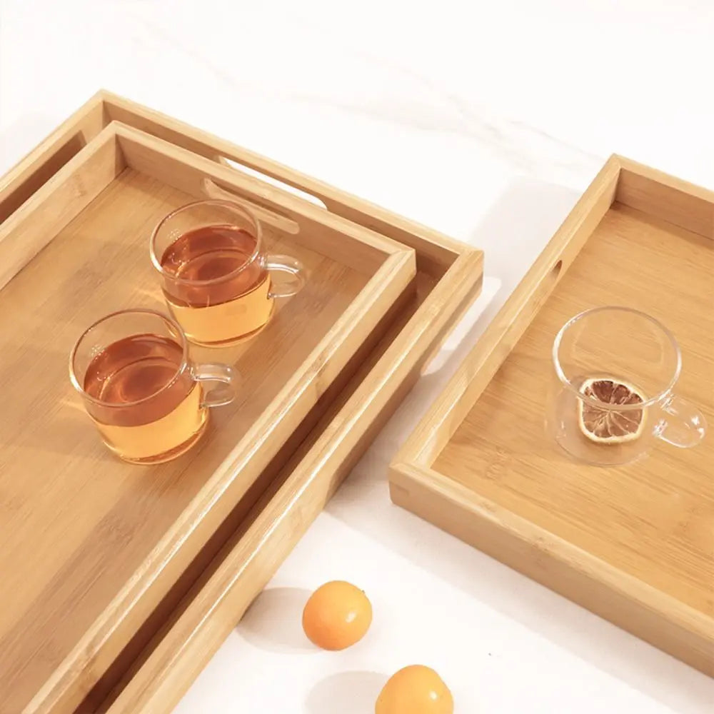 Wooden Rectangular Storage Tray, Serving Plate for Cups, Fruit and Snacks, 6 Sizes