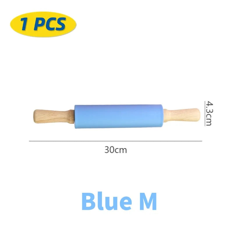 Silicone Rolling Pin with Wooden Handle, Non-Stick, 1 or 4 Pack