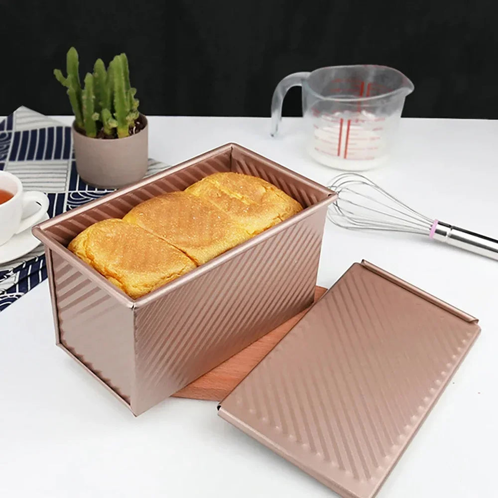 Nonstick Pullman Loaf Pan with Lid, Carbon Steel Corrugated Toast Tin, Small or Large