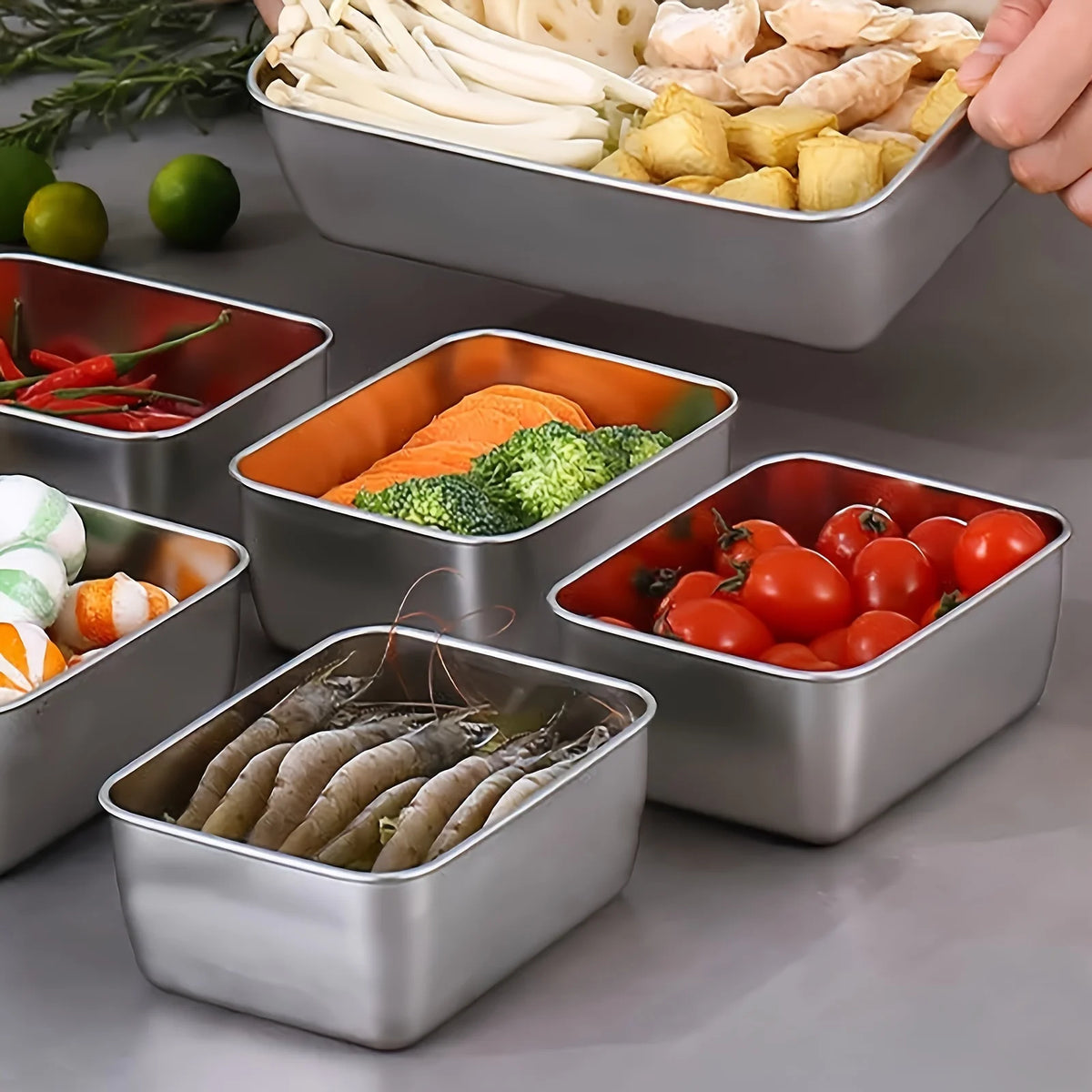 6-Piece Stainless Steel Food Container Set, Leakproof and Stackable