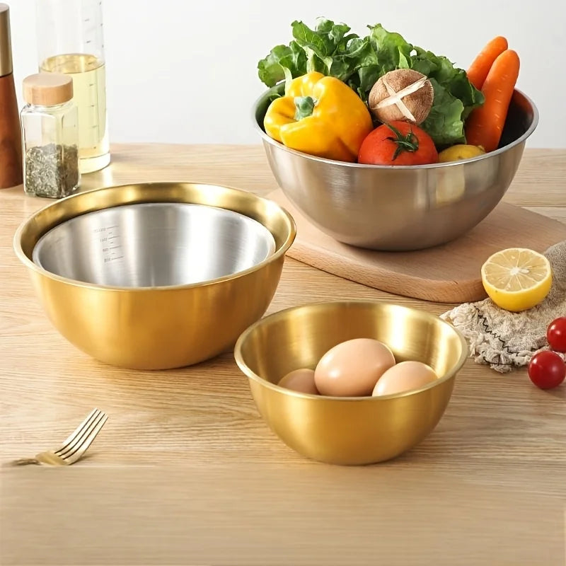 Stainless Steel Mixing Bowl Set of 3, Silver or Gold