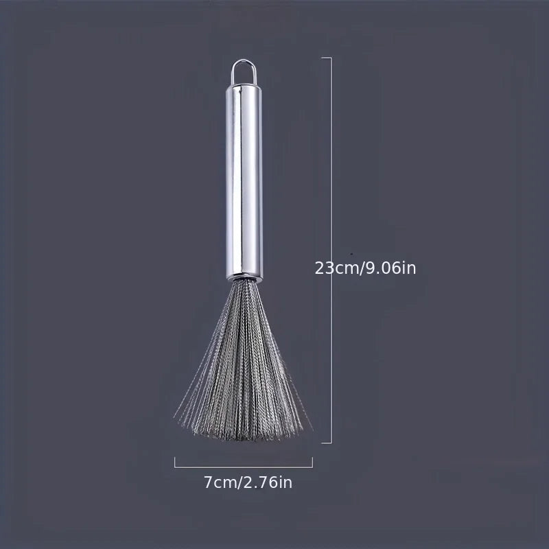 Stainless Steel Pan Brush with A Long Handle Dishwashing Brush Pot Cleaner Strong Decontamination Hangable Kitchen Clean Tools