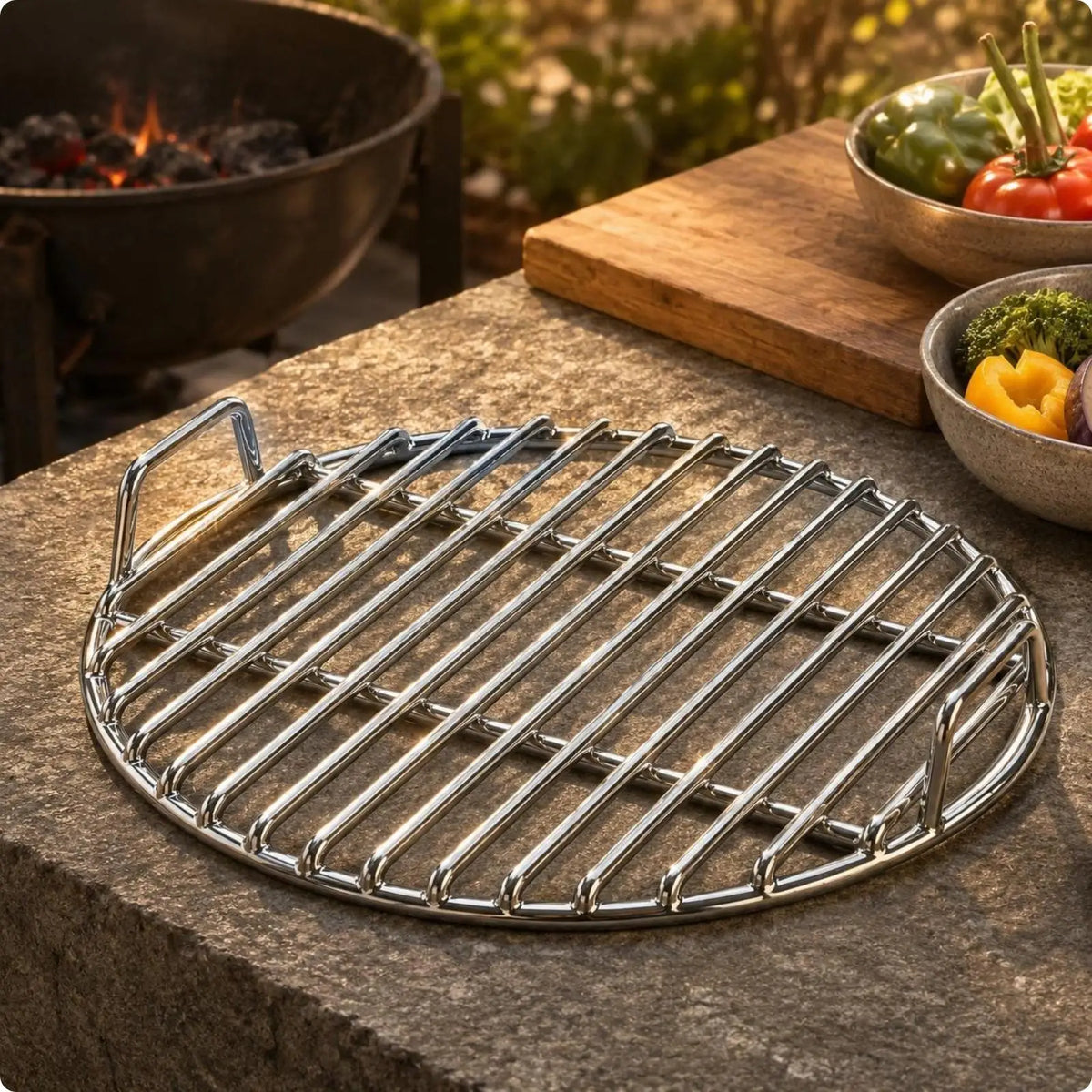 Barbecue Grill Rack Stainless Steel Circular Grate with Handles Grill Tool for Roasted Meat Outdoor BBQ