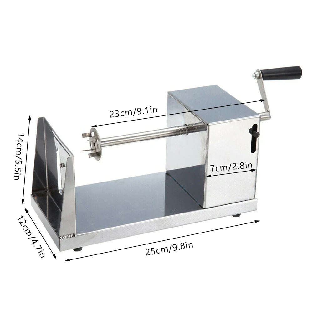 Stainless Steel Hand-Cranked Spiral Potato Cutter, Chip Maker and Apple Slicer