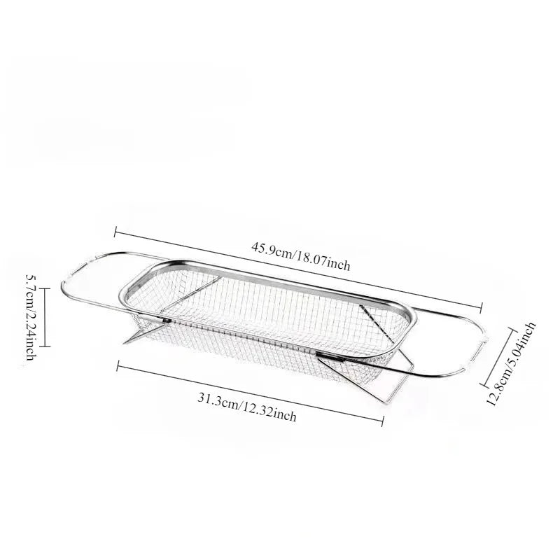 Stainless Steel Over Sink Colander with Telescopic Handle, 45 cm Mesh Strainer Basket