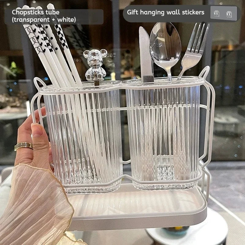 Wall-Mounted Kitchen Utensil Drying Rack and Cutlery Holder with Removable Water Tray, 3 Styles
