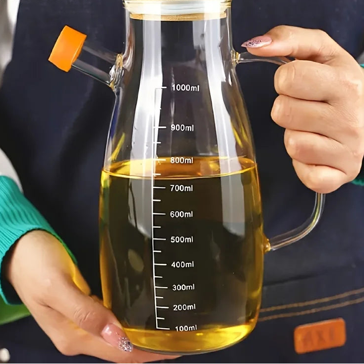 KEMORELA 1PC Glass Olive Oil Bottle BPF Oil Leak-Proof Bottle Kitchen Outdoor BBQ Picnic Condiment Container Kitchen Supplies
