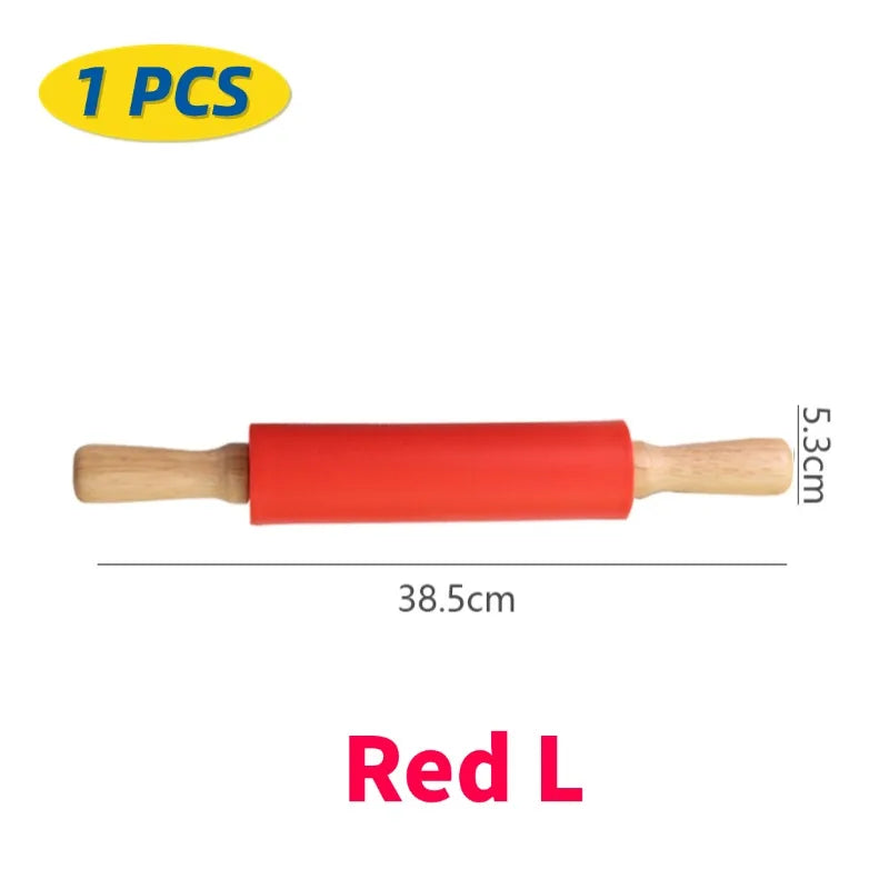 Silicone Rolling Pin with Wooden Handle, Non-Stick, 1 or 4 Pack