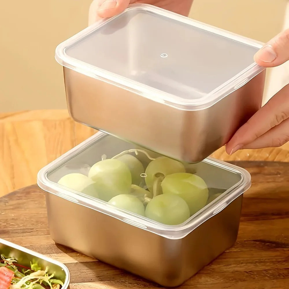 6-Piece Stainless Steel Food Container Set, Leakproof and Stackable