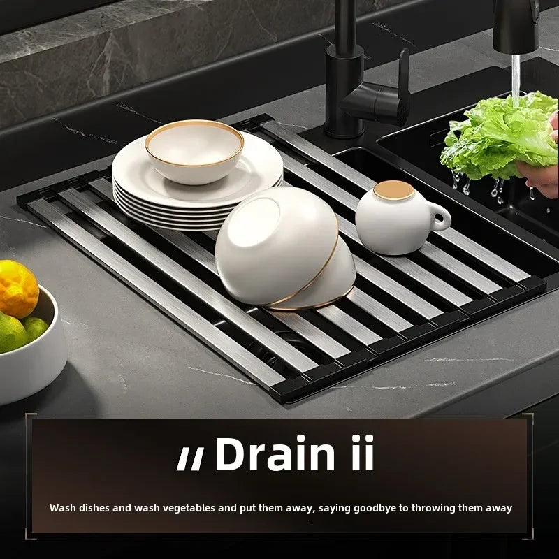 304 Stainless Steel Foldable Sink Drain Rack and Basket, Retractable, 35 to 45 cm